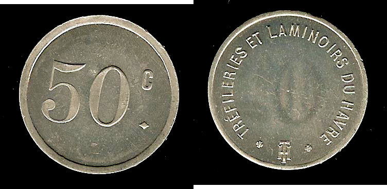 Le Havre Wireworks Mill 50 centimes N.D. FDC